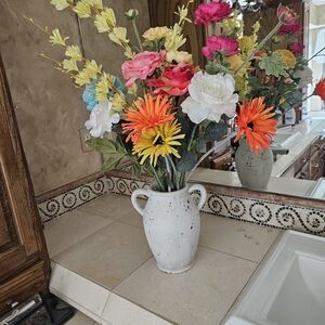 Colorful Floral Arrangement in White Distressed Vase